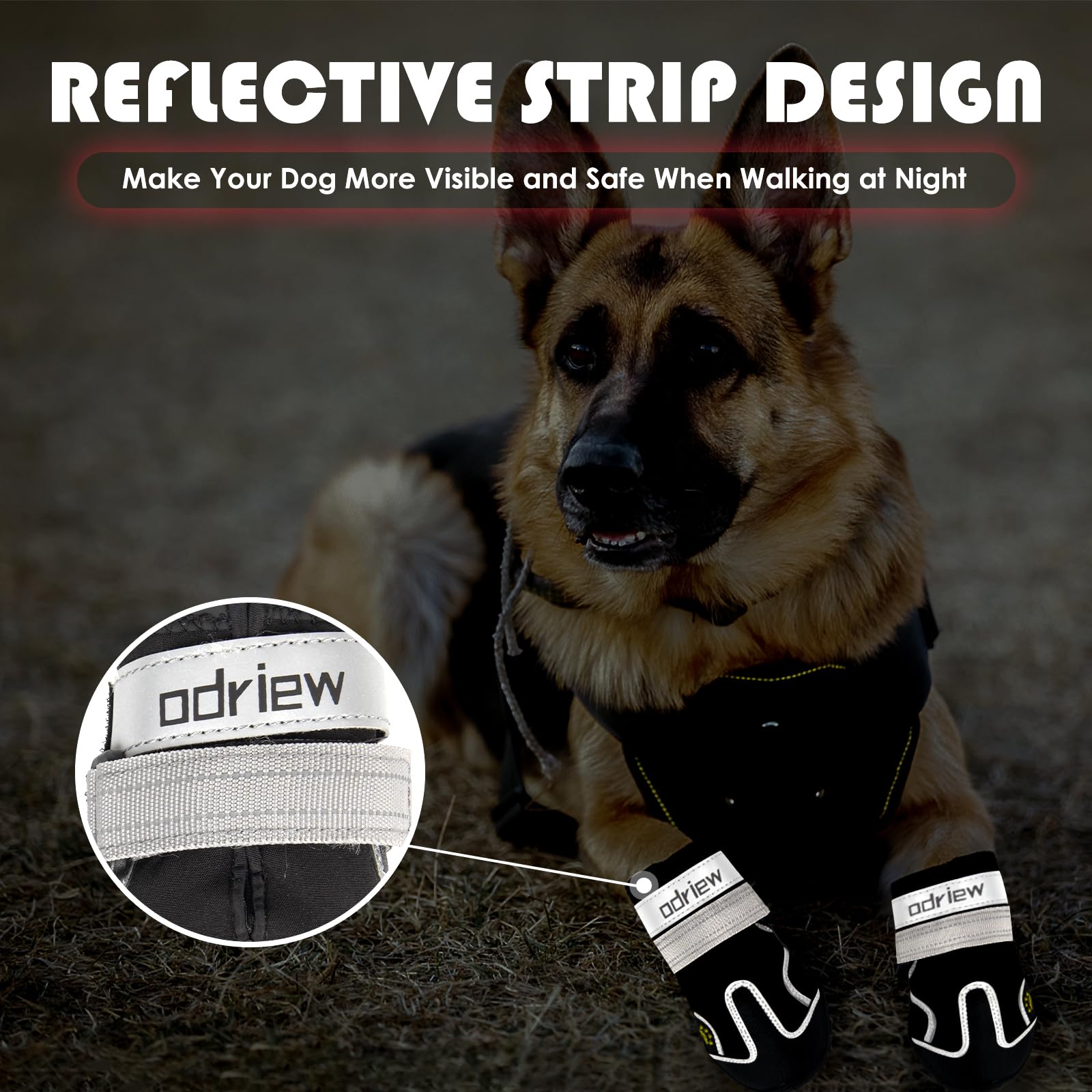 Odriew Dog Shoes Large Size Dogs, Medium Dog Booties-Dog Boots & Paw Protectors, 4Pcs Small Shoes For Dogs With Reflective Strip
